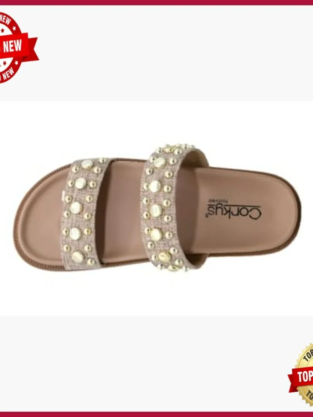 Women's Studded Double Strap Sandals, Cushioned Insole, Casual Slip-On Flats